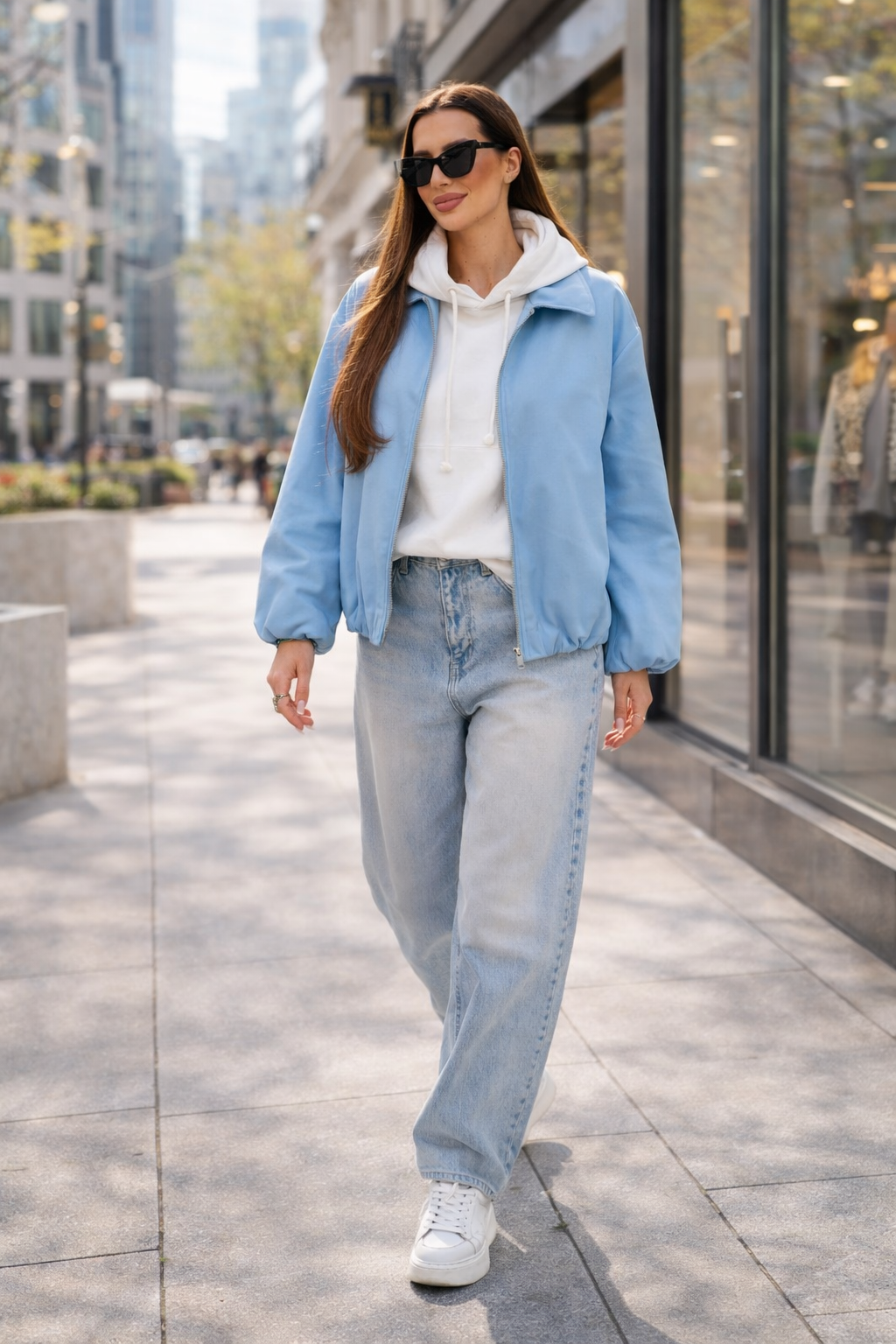 dámska prechodná bunda s balónovými rukávmi Mulla modrá